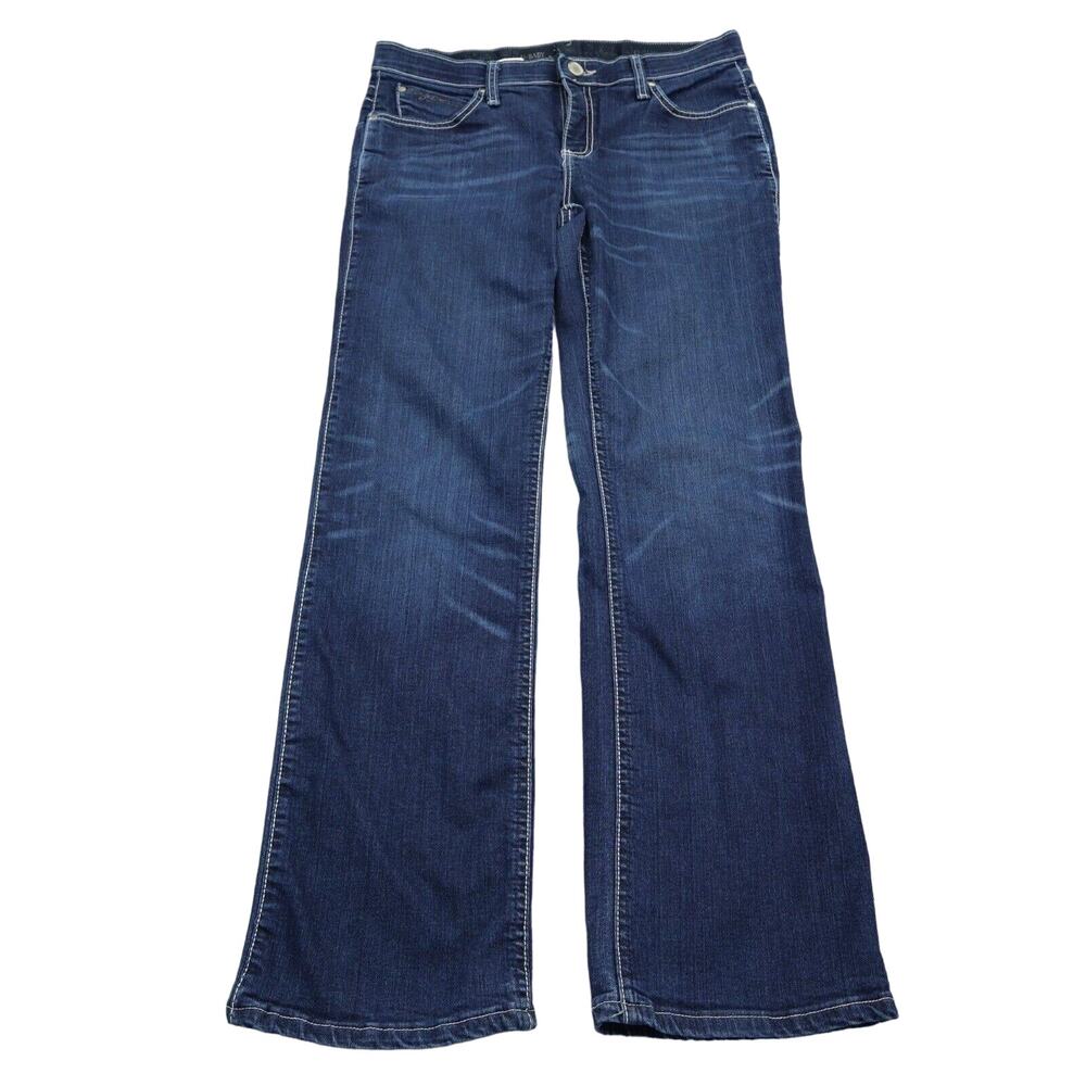 Q Baby Pants Womens 32 Blue Straight Mid Rise Button Zip Dark Wash Denim Jeans